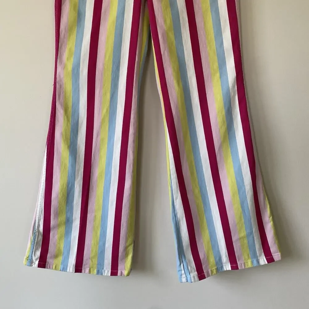 Wrangler Barbie Jeans Womens 29x31.5 Multicolor Striped Flare Denim Barbiecore - Picture 4 of 15